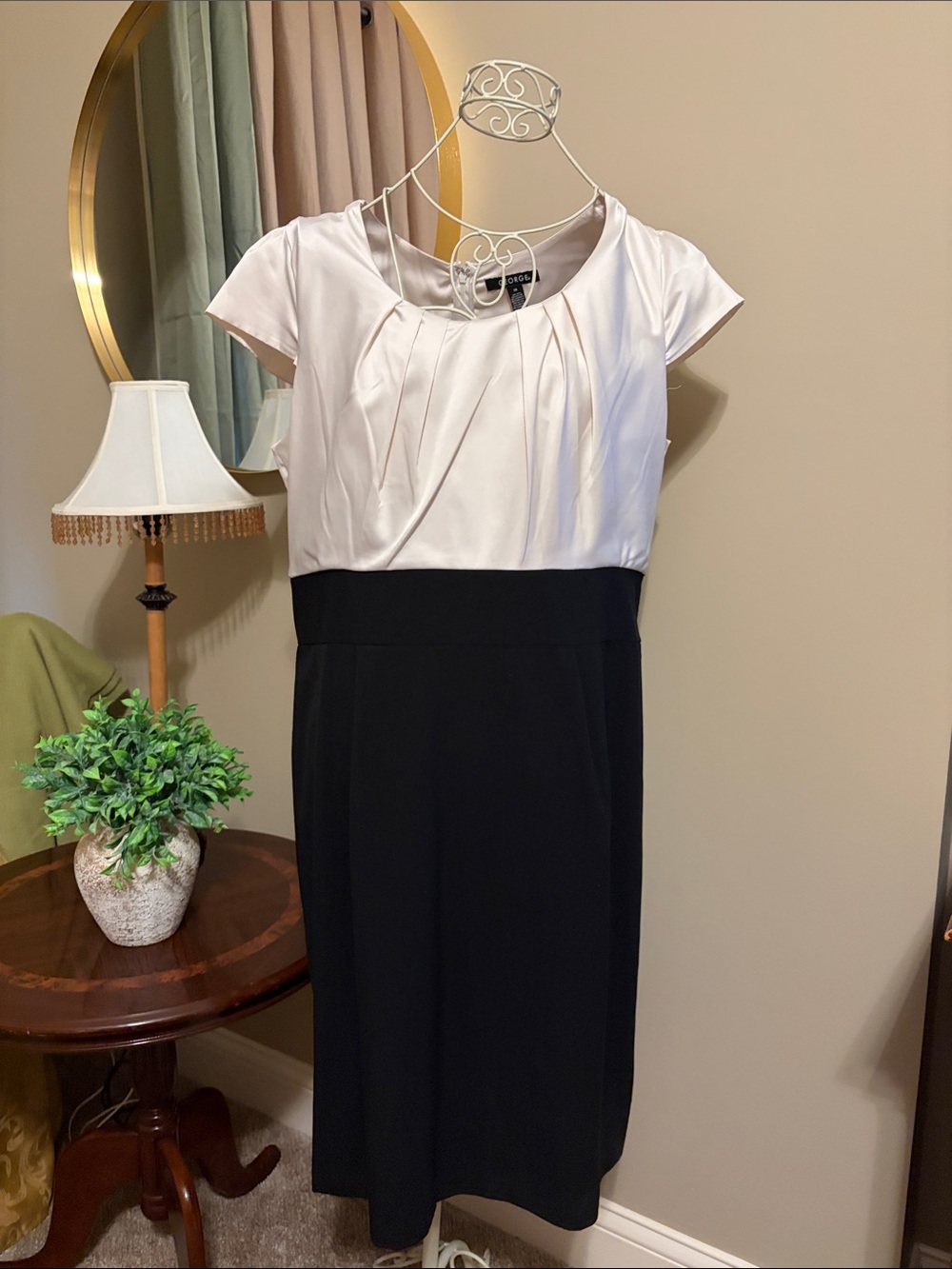 George Two-Tone Ivory and Black Midi Dress